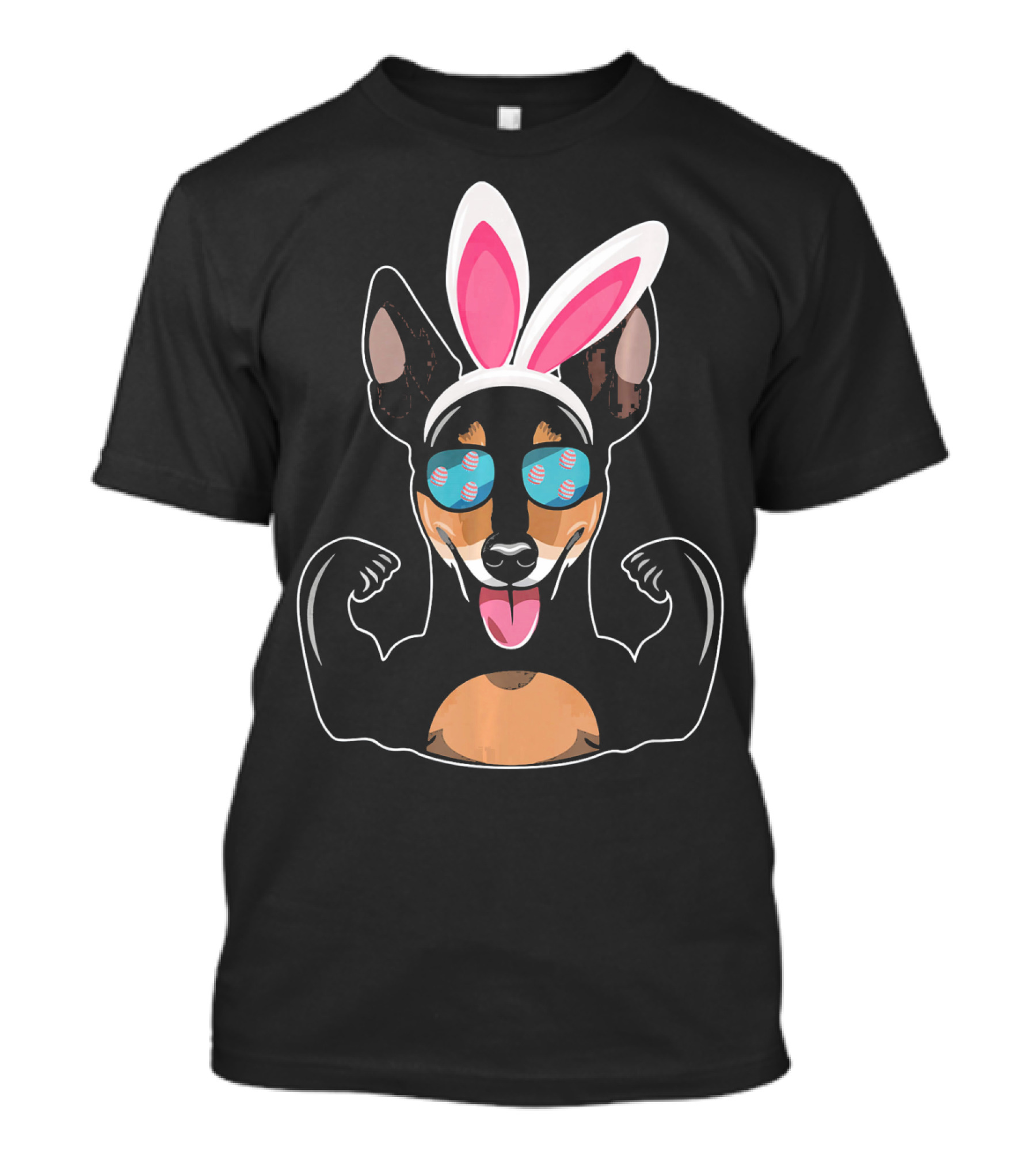Strong Miniature Pinscher With Bunny Ears And Muscle Pose T-Shirt