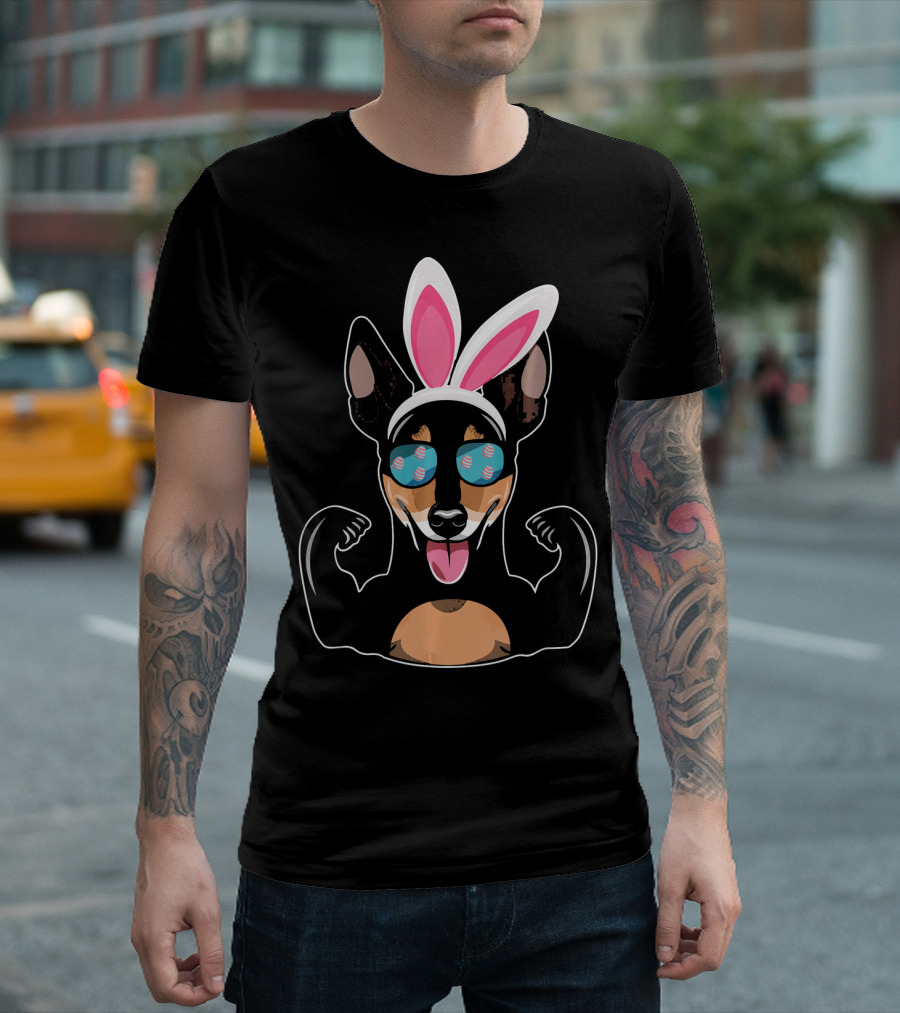 Strong Miniature Pinscher With Bunny Ears And Muscle Pose T-Shirt