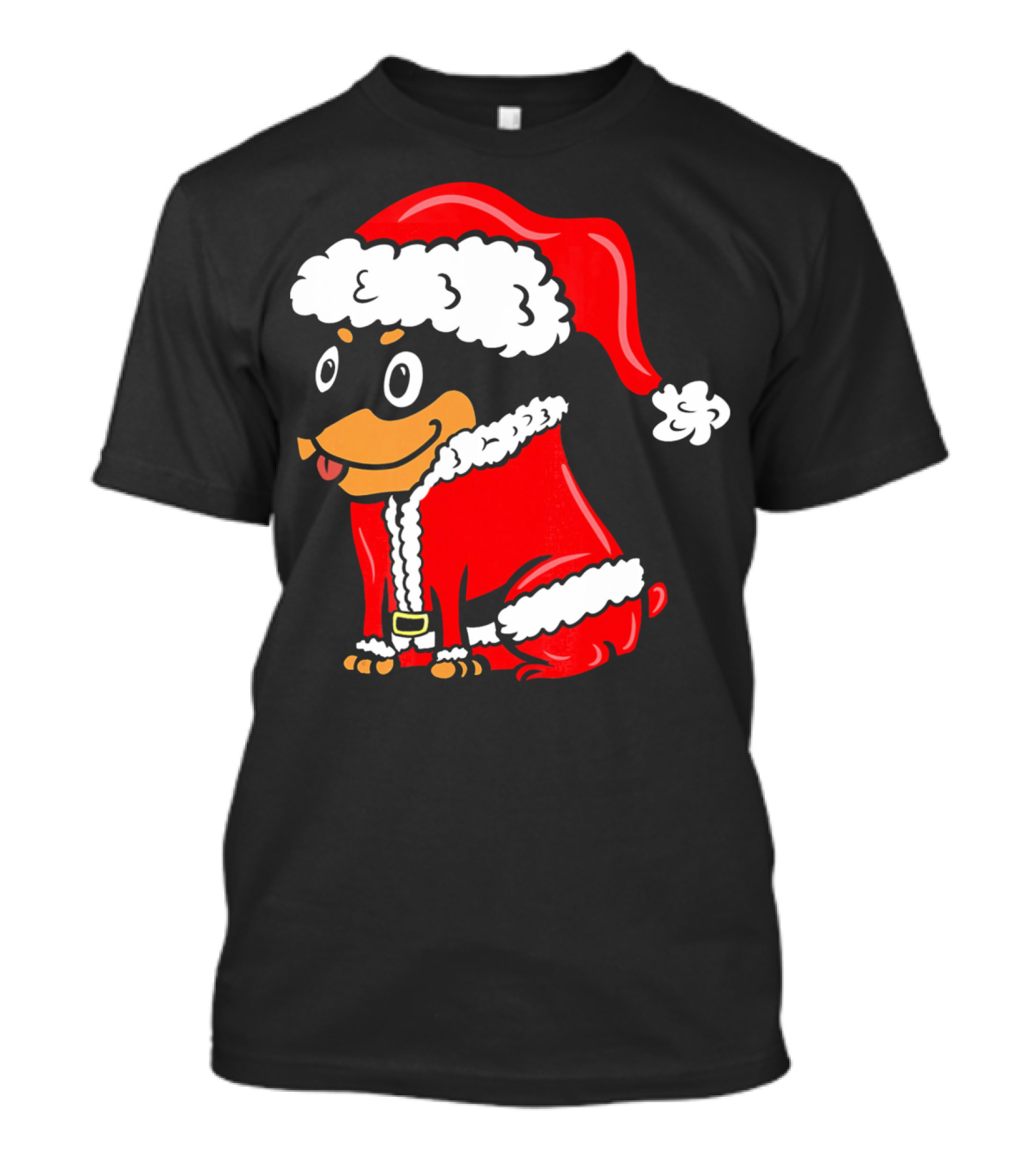 Miniature Pinscher Dressed As Santa Claus In Festive Red T-Shirt