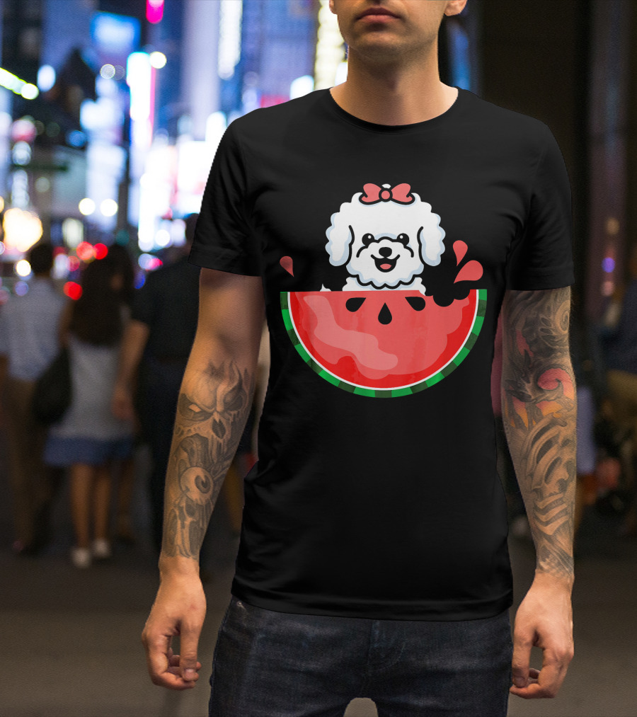 Watermelon With Bichon Frise Summertime Delight T-Shirt