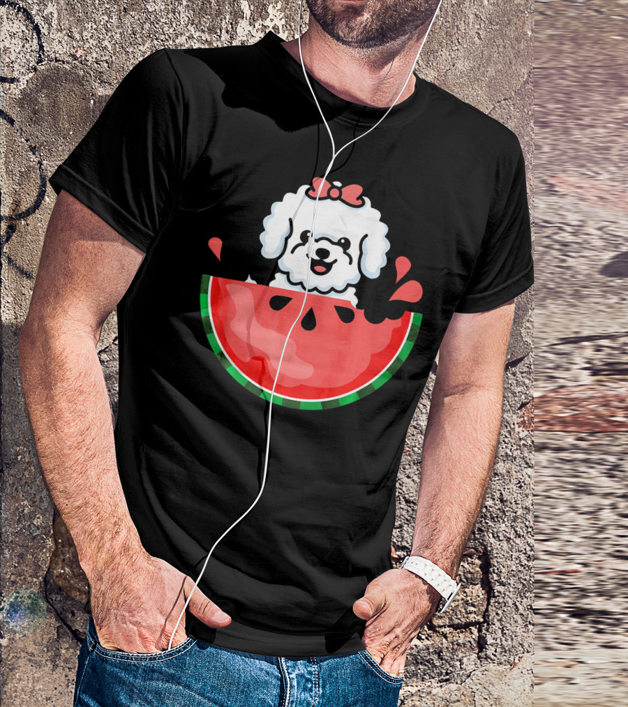 Watermelon With Bichon Frise Summertime Delight T-Shirt