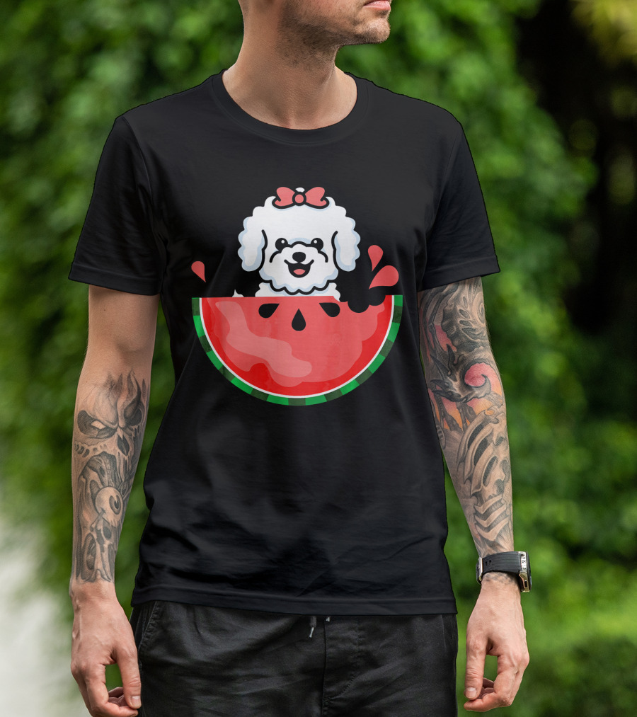 Watermelon With Bichon Frise Summertime Delight T-Shirt