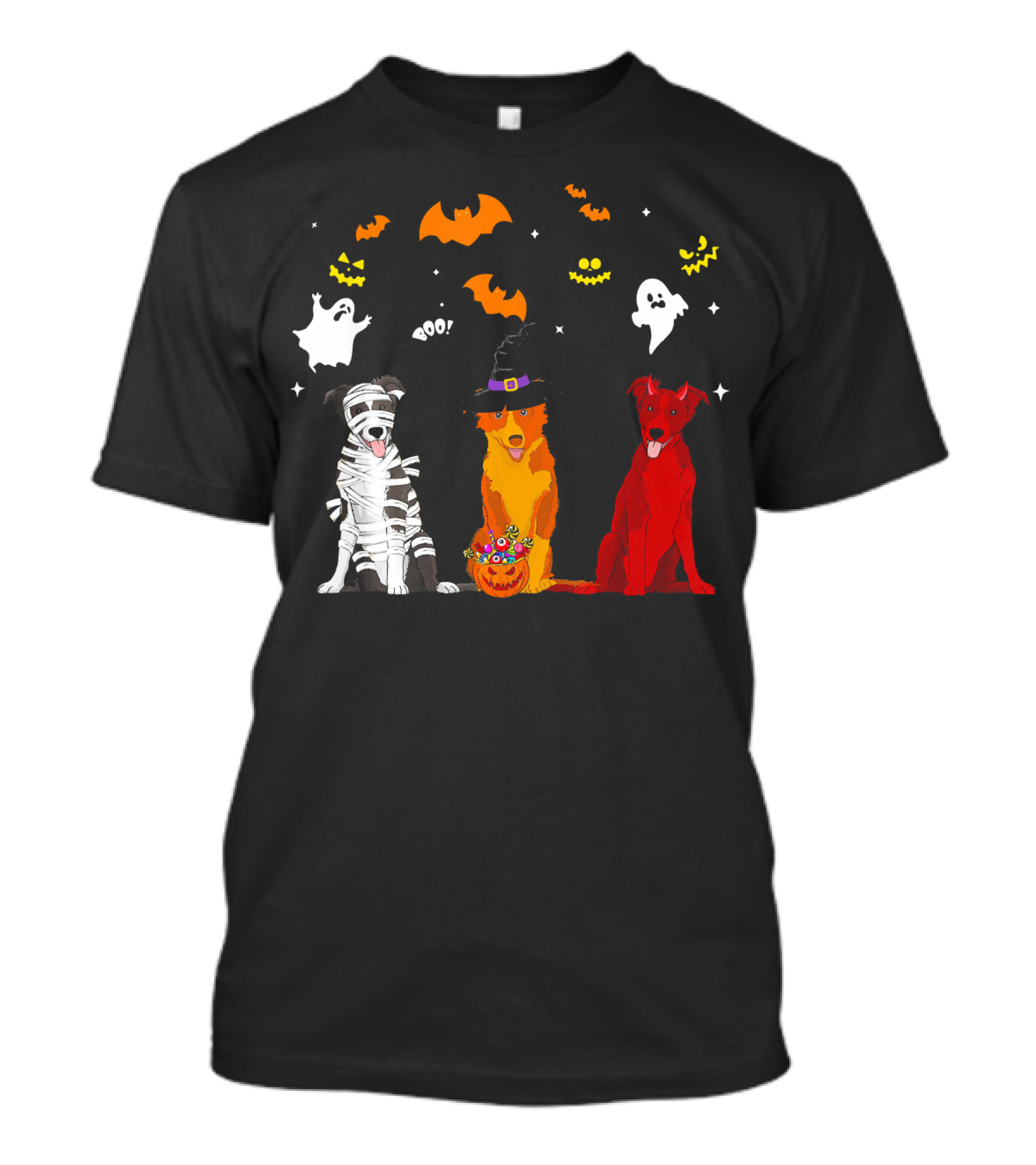 Halloween Border Collie Dogs Lovers Mummy Witch Ghost Bats Pumpkin T-Shirt