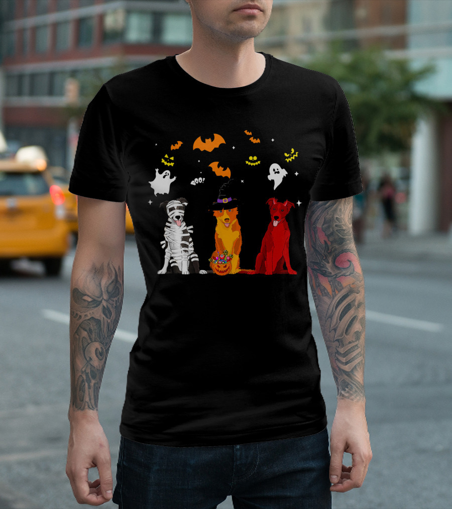 Halloween Border Collie Dogs Lovers Mummy Witch Ghost Bats Pumpkin T-Shirt