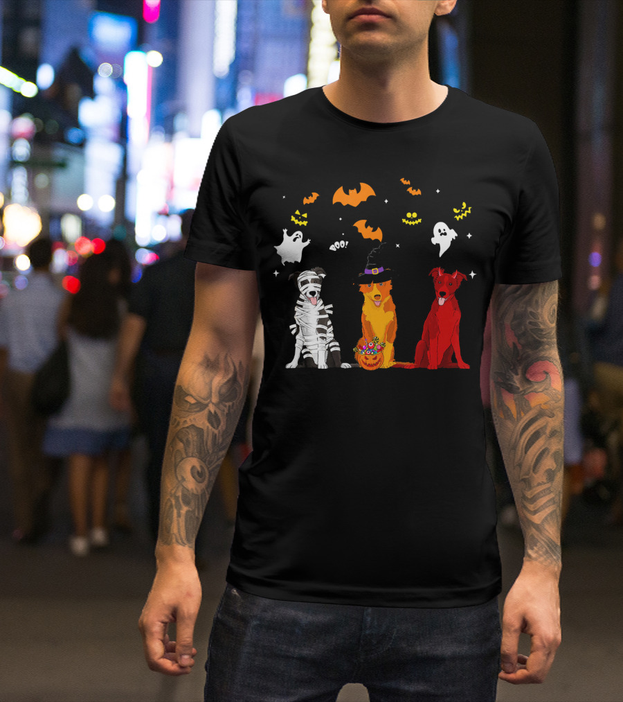 Halloween Border Collie Dogs Lovers Mummy Witch Ghost Bats Pumpkin T-Shirt