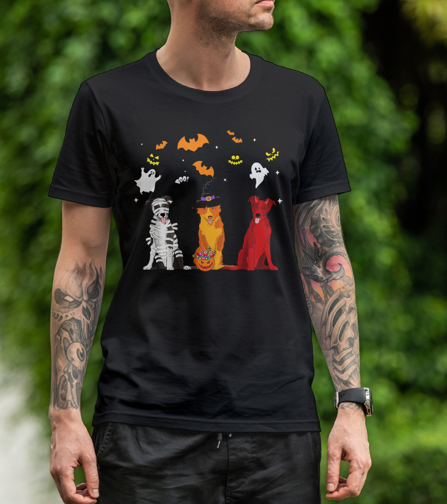 Halloween Border Collie Dogs Lovers Mummy Witch Ghost Bats Pumpkin T-Shirt