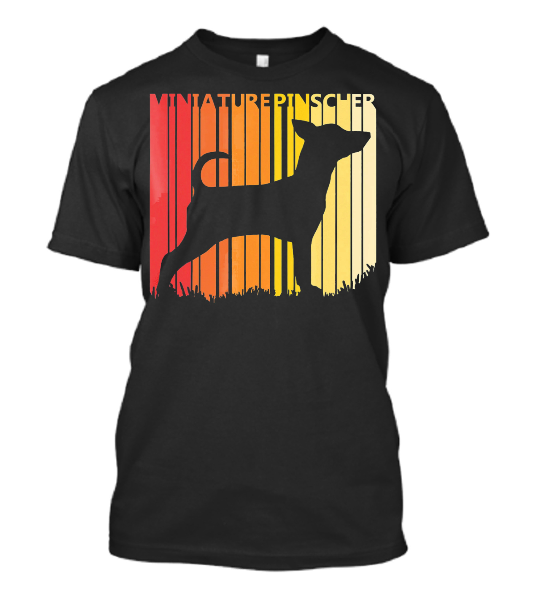Miniature Pinscher Retro Dog Silhouette Striped Sunset T-Shirt