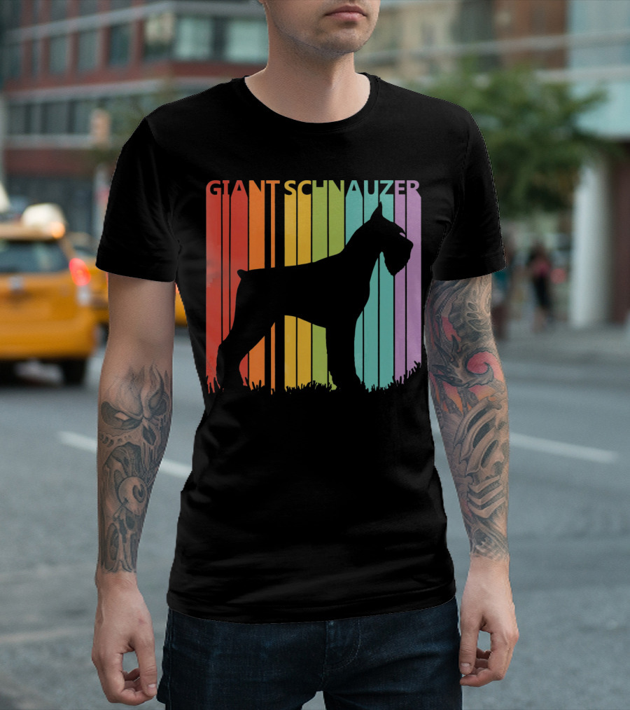 Giant Schnauzer Silhouette Rainbow Stripe Background T-Shirt