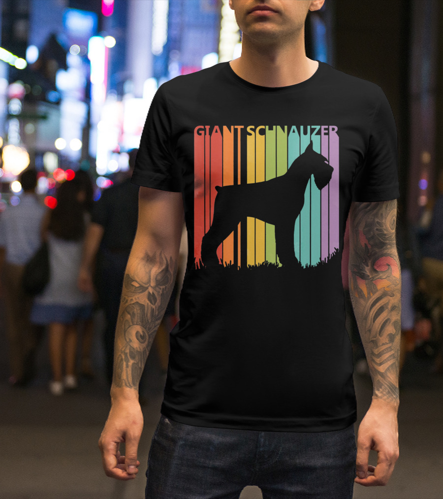Giant Schnauzer Silhouette Rainbow Stripe Background T-Shirt