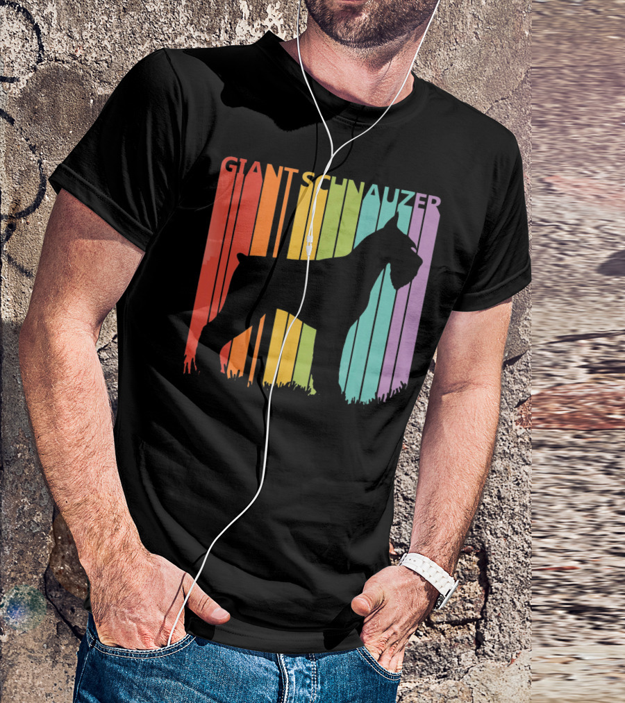 Giant Schnauzer Silhouette Rainbow Stripe Background T-Shirt