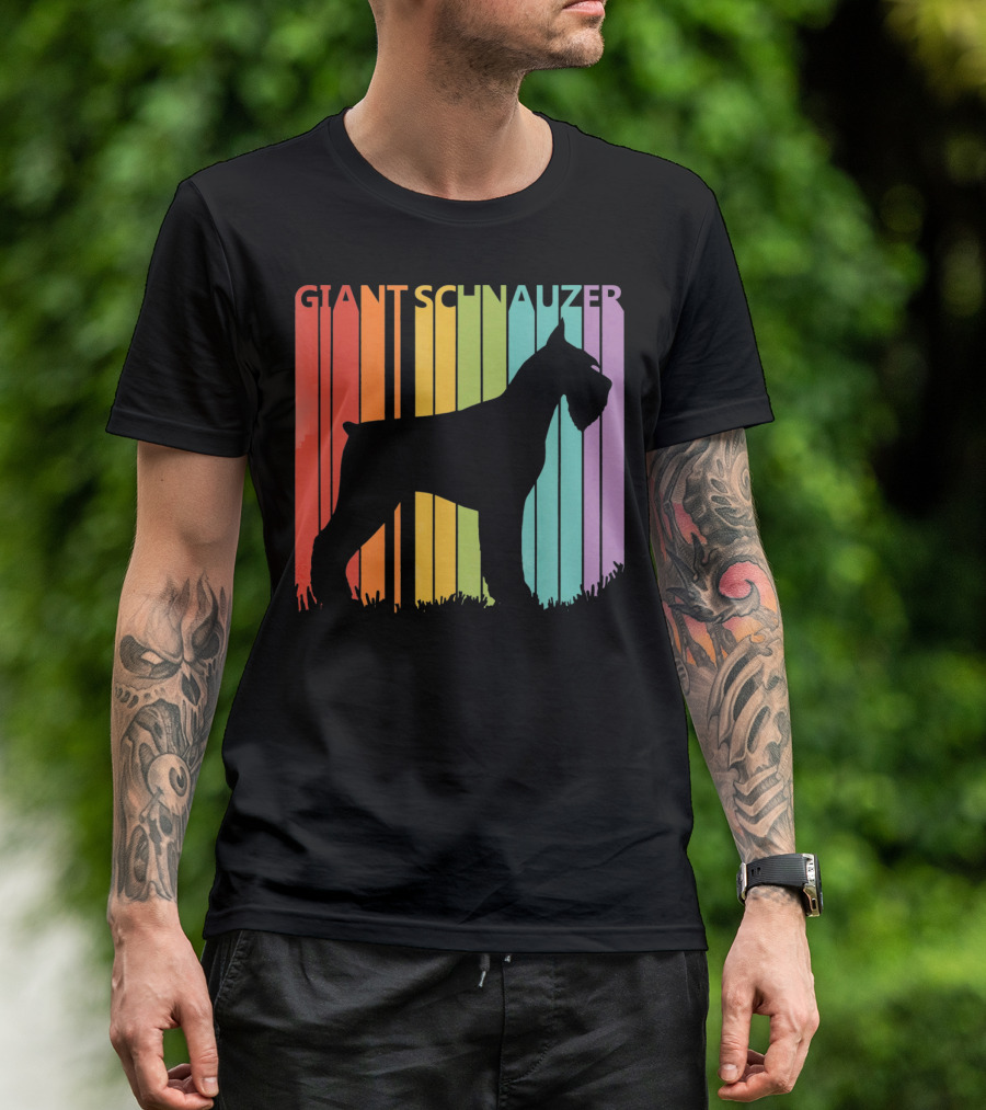 Giant Schnauzer Silhouette Rainbow Stripe Background T-Shirt