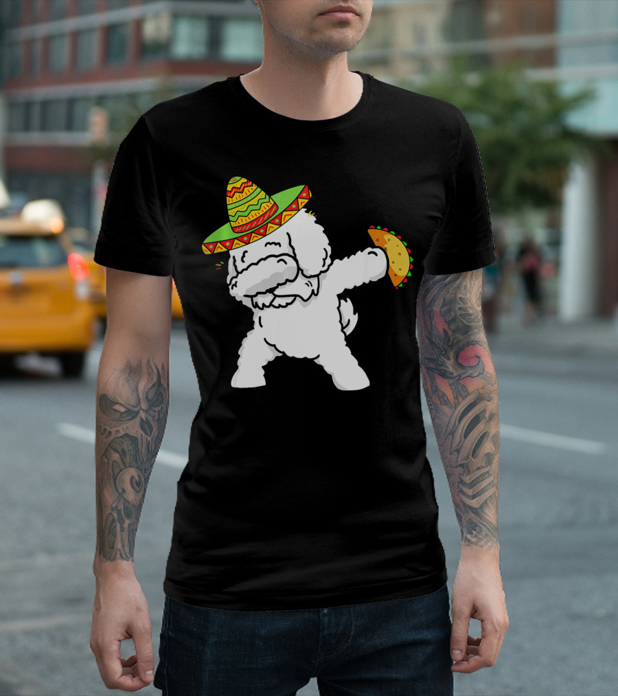 Funny Bichon Frise Dabbing Taco Cinco De Mayo Sombrero T-Shirt