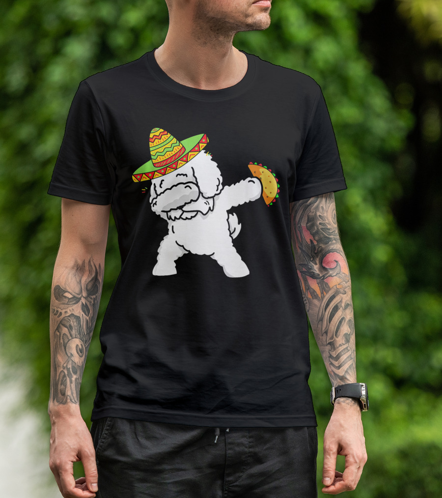 Funny Bichon Frise Dabbing Taco Cinco De Mayo Sombrero T-Shirt