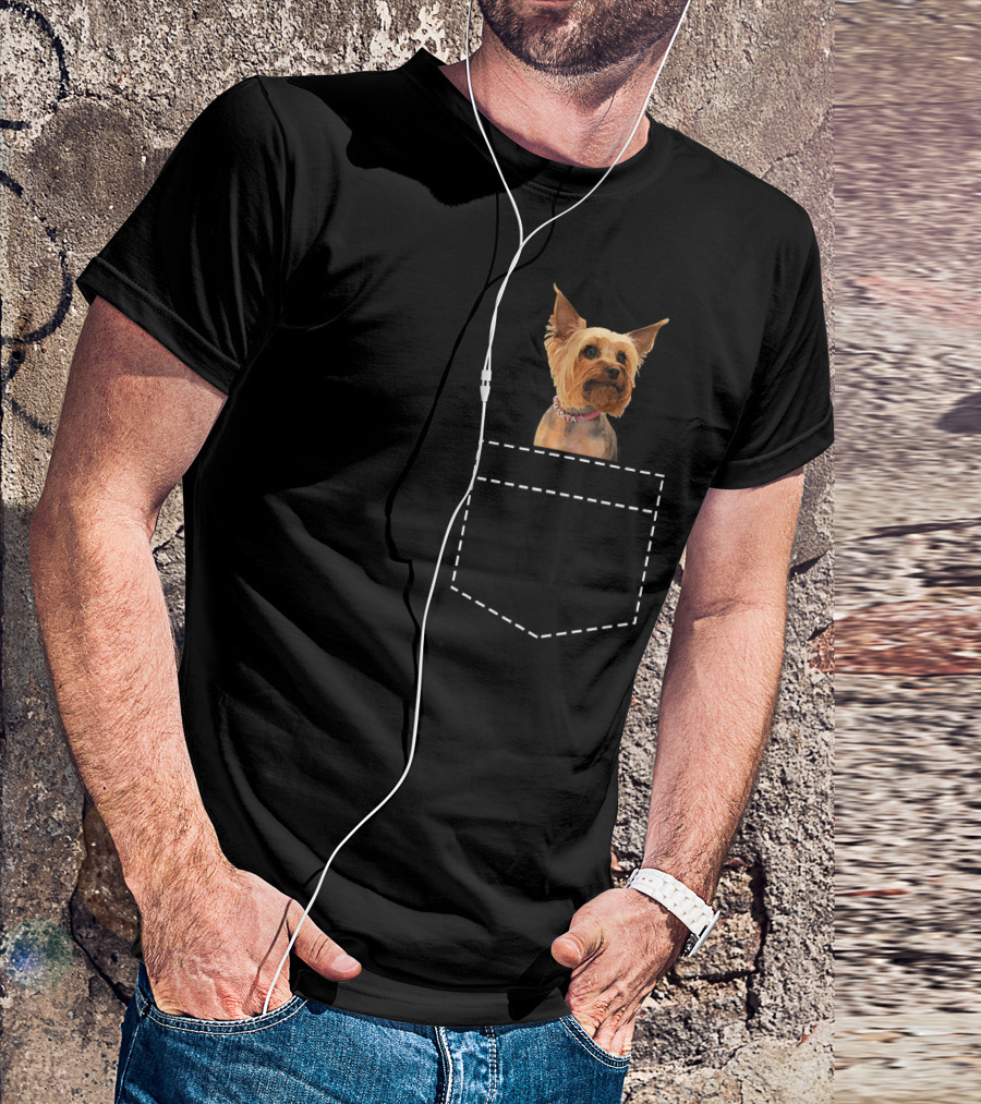 Yorkie In Pocket Yorkshire Terrier Dog Head Emerging T-Shirt