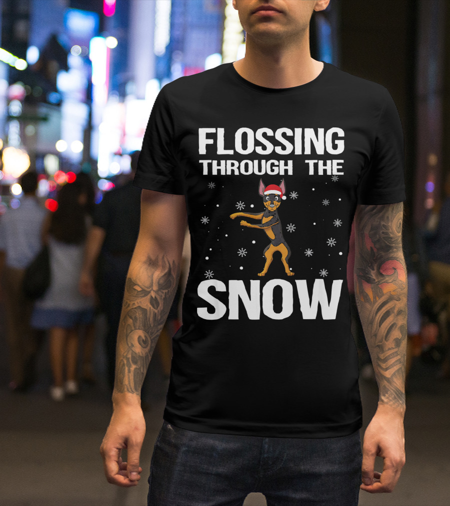 Flossing Through The Snow Miniature Pinscher Santa Hat T-Shirt