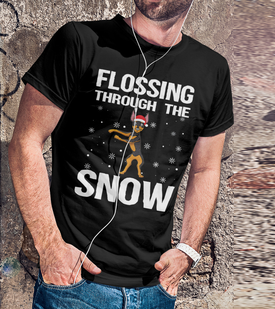 Flossing Through The Snow Miniature Pinscher Santa Hat T-Shirt