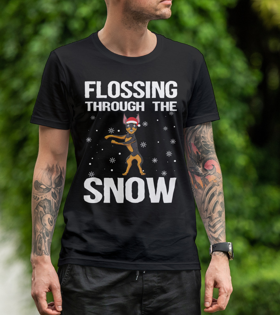 Flossing Through The Snow Miniature Pinscher Santa Hat T-Shirt