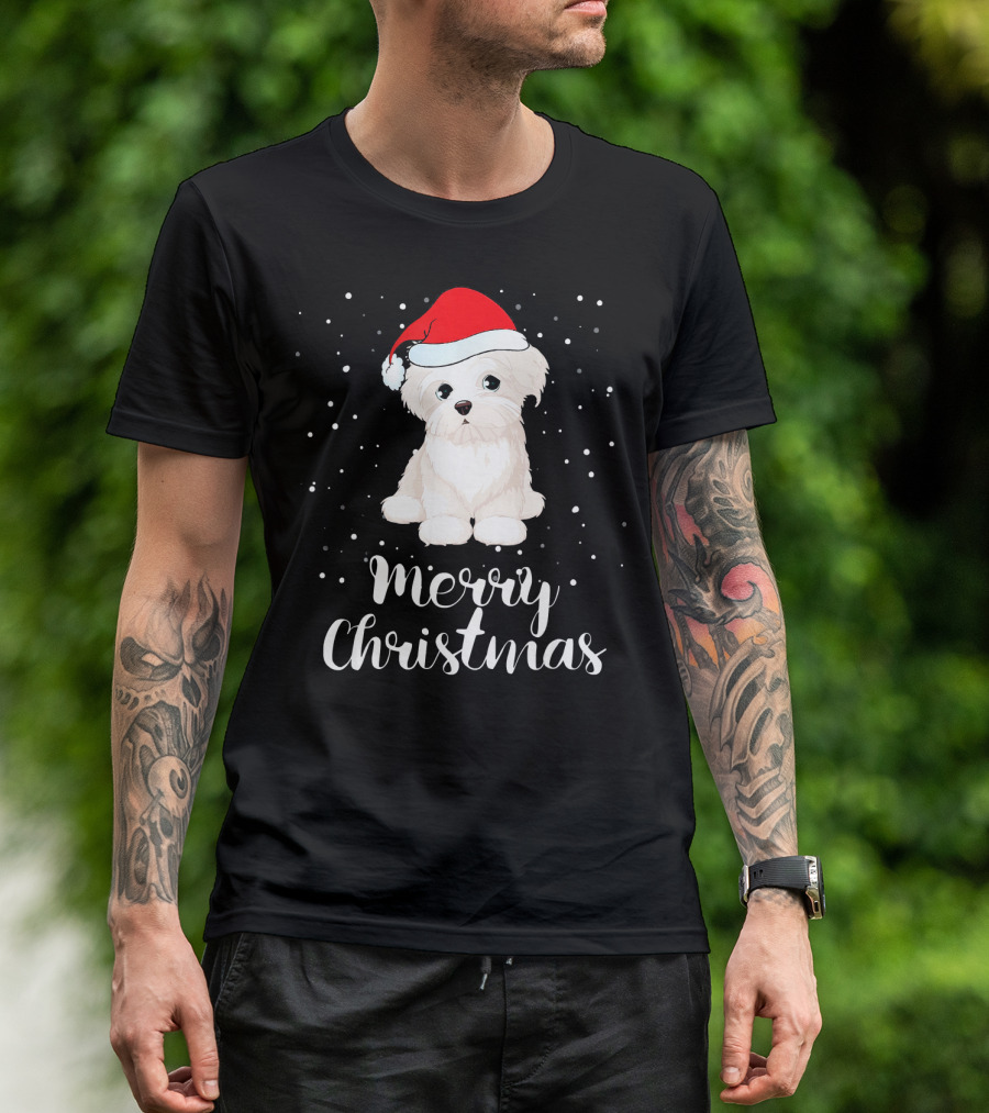 Merry Christmas Bichon Frise In Santa Hat T-Shirt