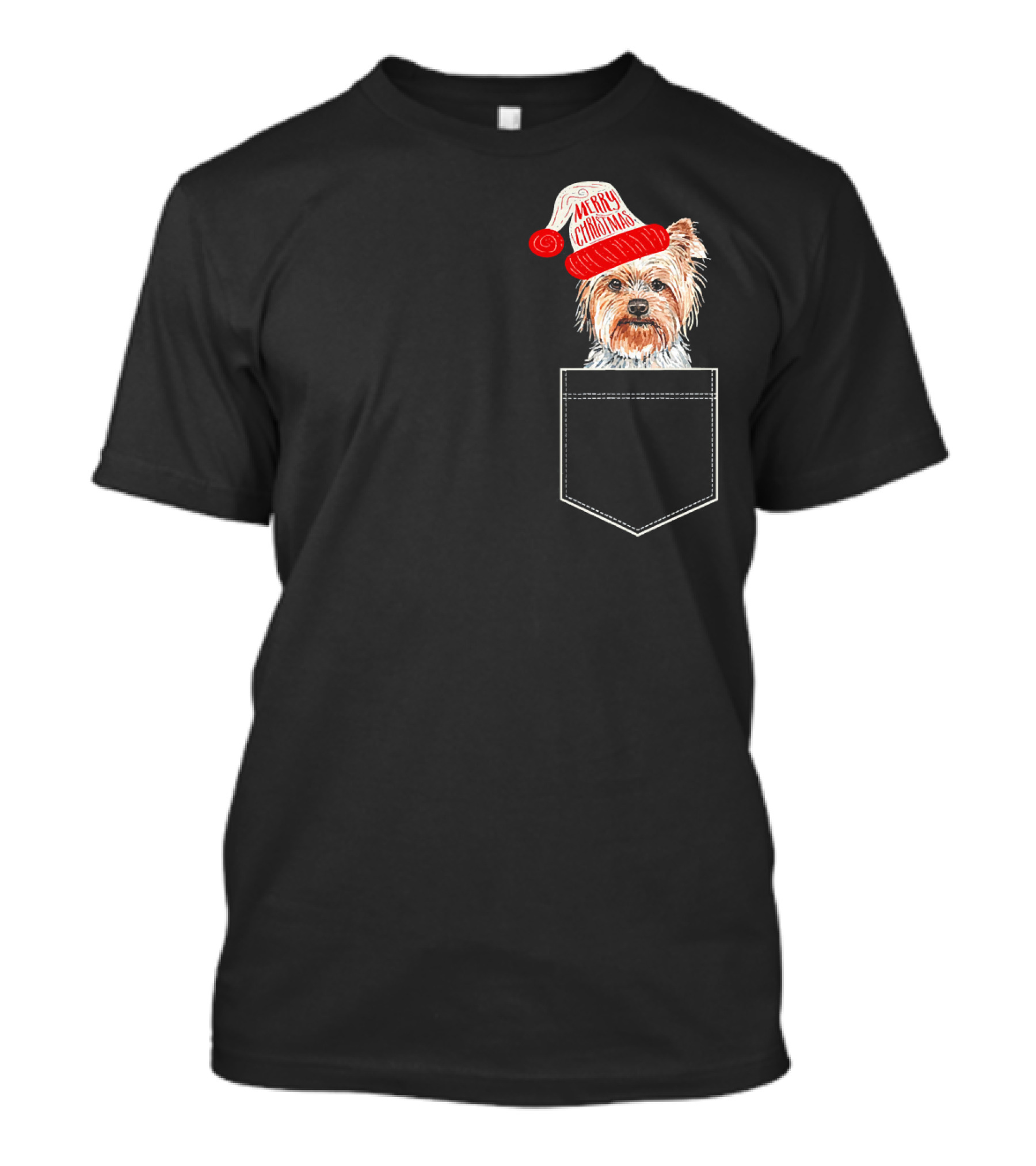 Merry Christmas Yorkshire Terrier Fake Pocket Santa Hat T-Shirt