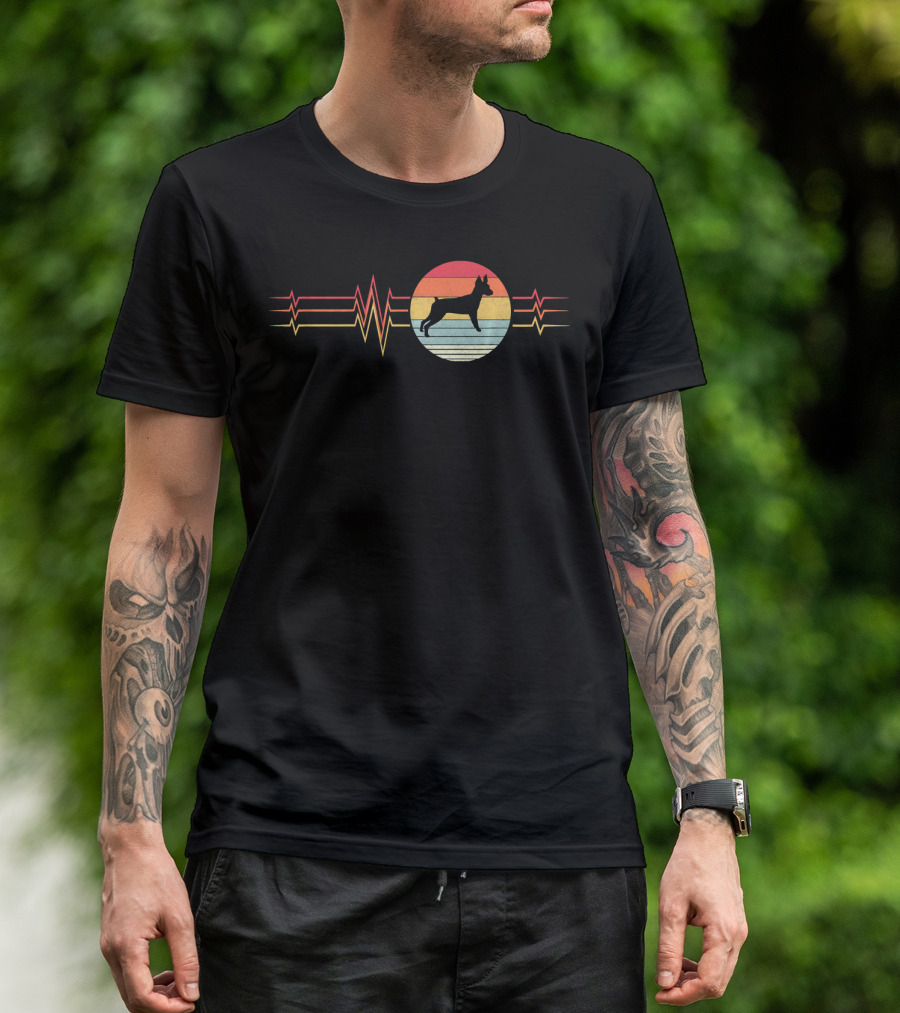 Retro Heartbeat Miniature Pinscher Dog Vintage Sunset T-Shirt