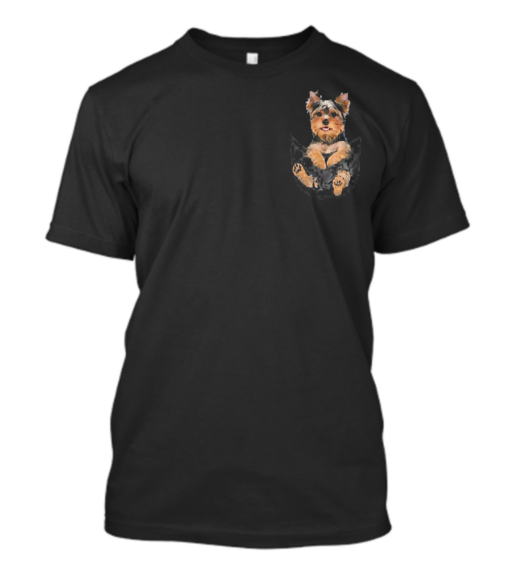 Funny Cute Dog Yorkie In Pocket T-Shirt