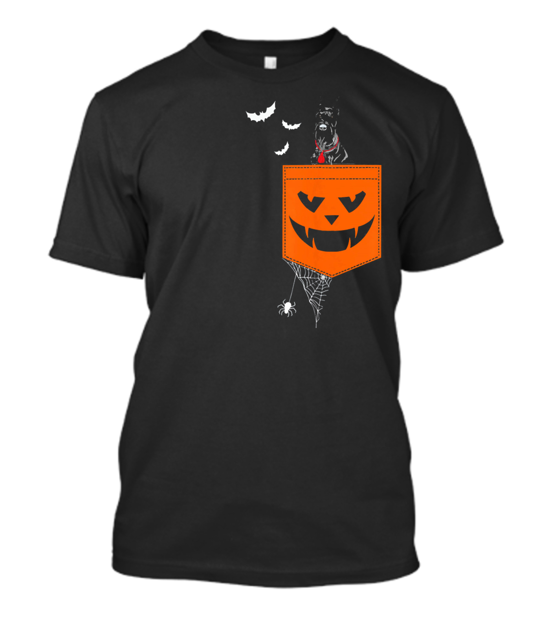 Giant Schnauzer Halloween Pocket With Bats And Spiderweb T-Shirt