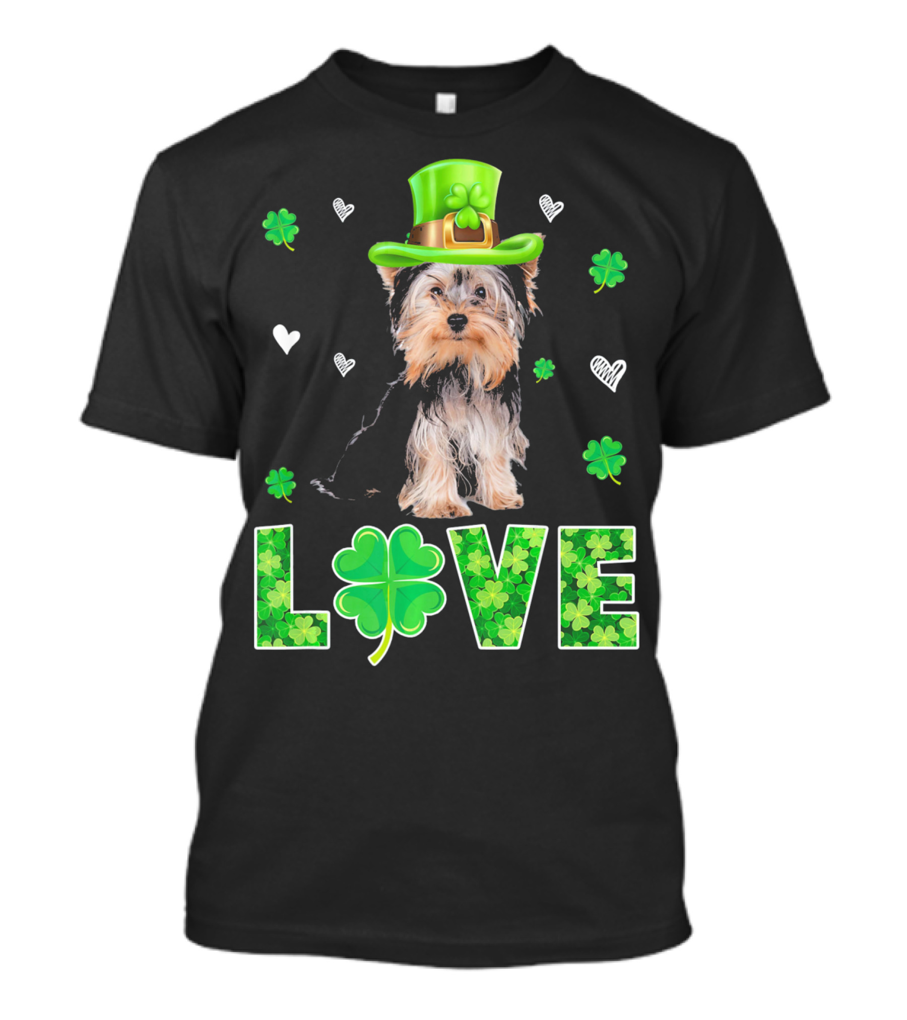 Yorkshire Terrier Love St Patricks Clover Hat Hearts T-Shirt