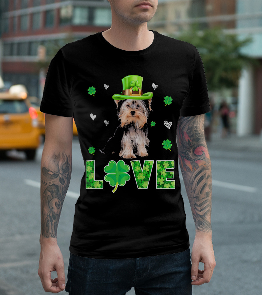 Yorkshire Terrier Love St Patricks Clover Hat Hearts T-Shirt