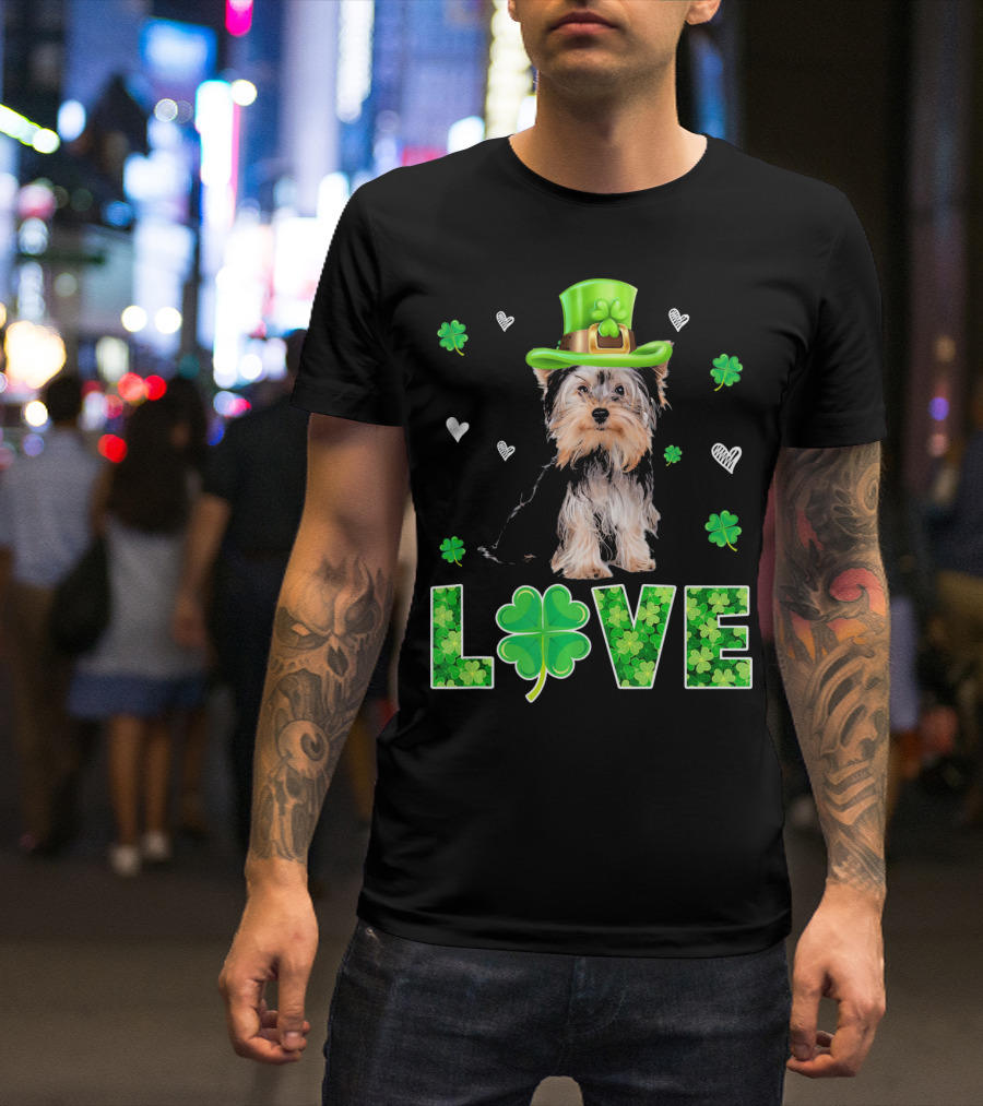 Yorkshire Terrier Love St Patricks Clover Hat Hearts T-Shirt