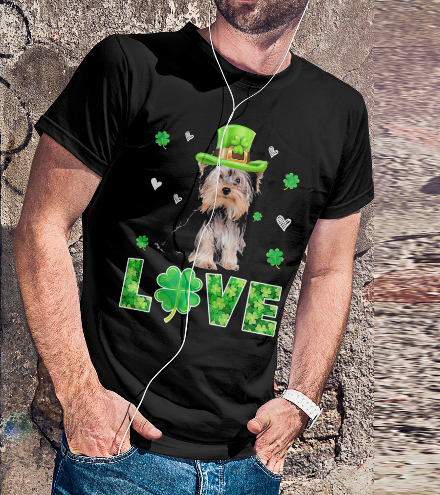 Yorkshire Terrier Love St Patricks Clover Hat Hearts T-Shirt