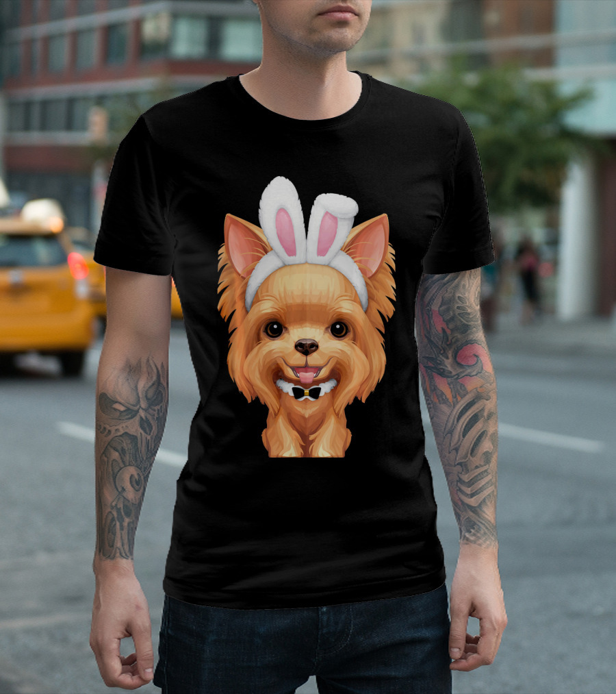 Yorkshire Terrier with Easter Bunny Ears and Bow Tie T-Shirt