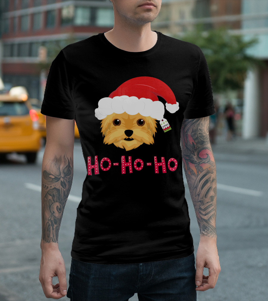 Yorkshire Terrier With Santa Hat Ho Ho Ho Xmas T-Shirt