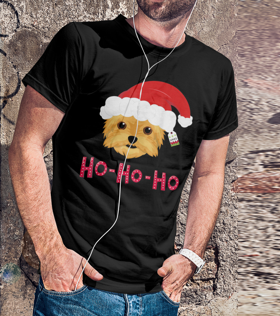 Yorkshire Terrier With Santa Hat Ho Ho Ho Xmas T-Shirt