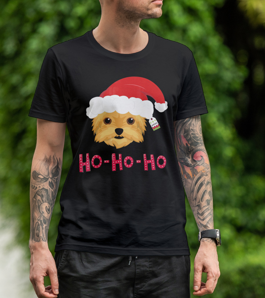 Yorkshire Terrier With Santa Hat Ho Ho Ho Xmas T-Shirt