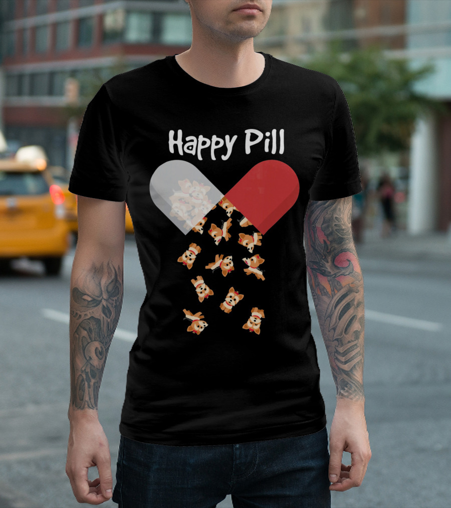 Yorkshire Terrier Dog Happy Pill Capsule With Puppies T-Shirt