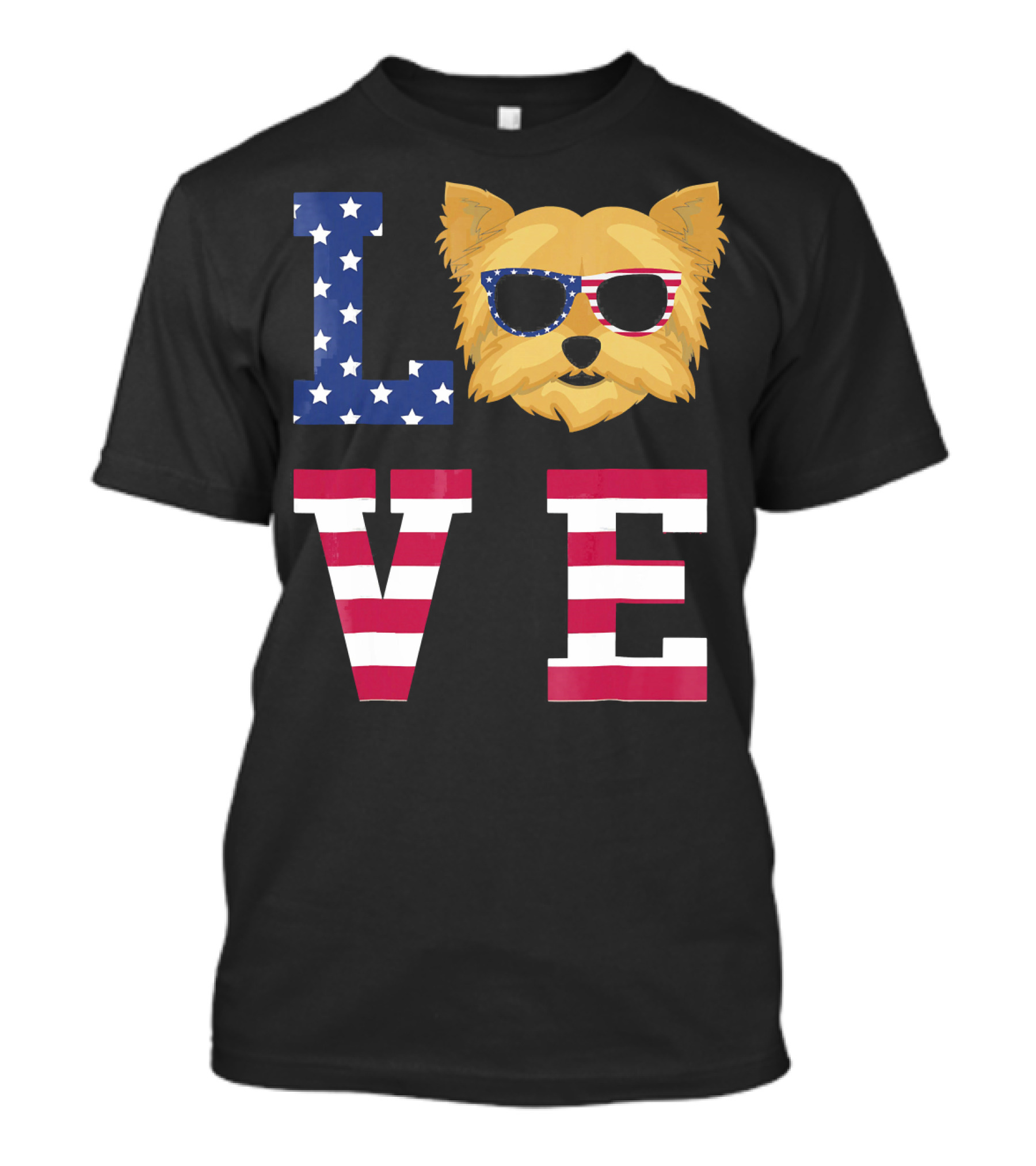 Love Yorkshire Terrier Yorkie Dog American Flag T-Shirt
