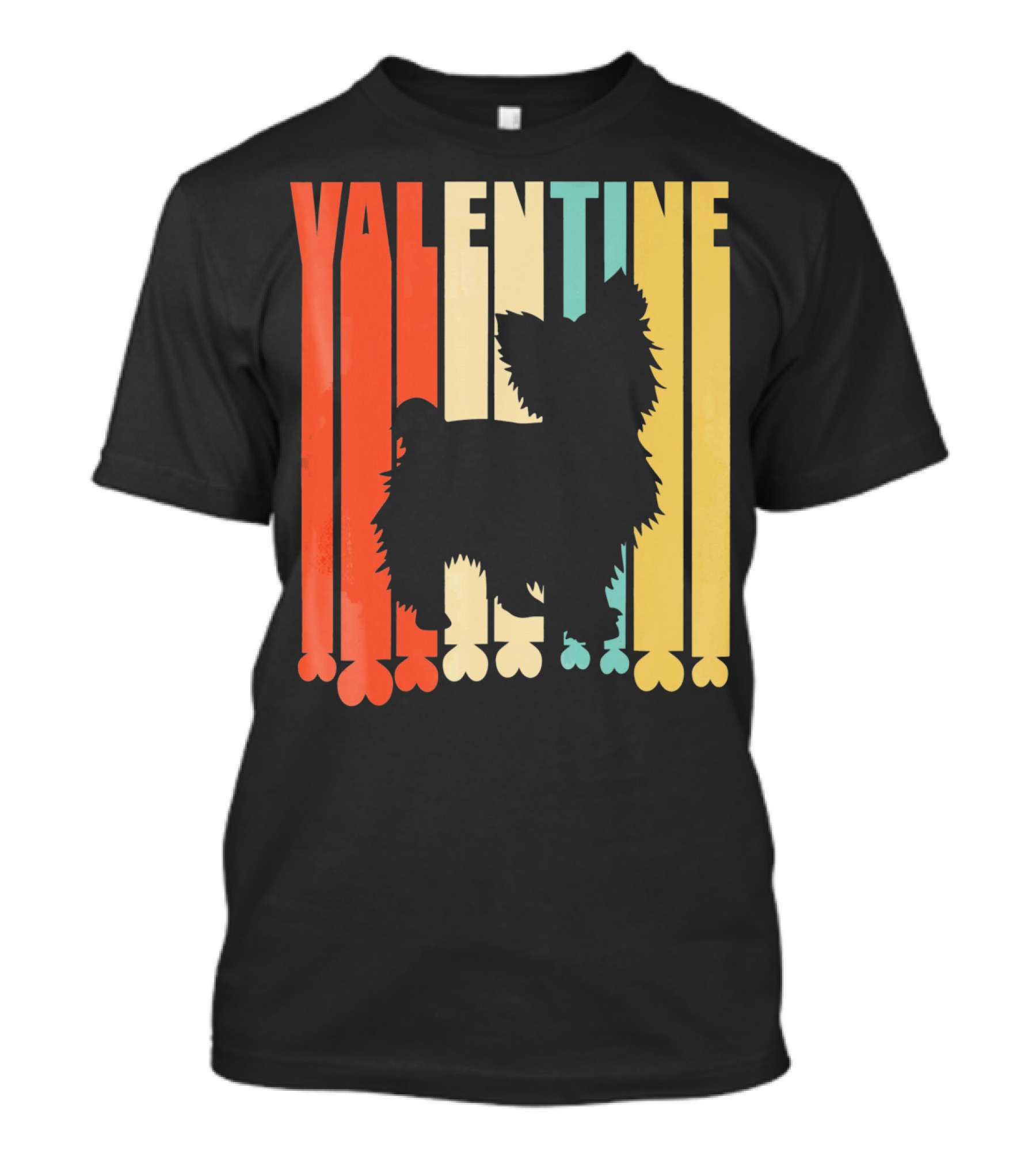 Yorkshire Dog Silhouette Retro Valentine Stripes T-Shirt