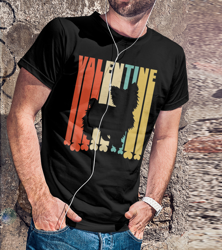Yorkshire Dog Silhouette Retro Valentine Stripes T-Shirt