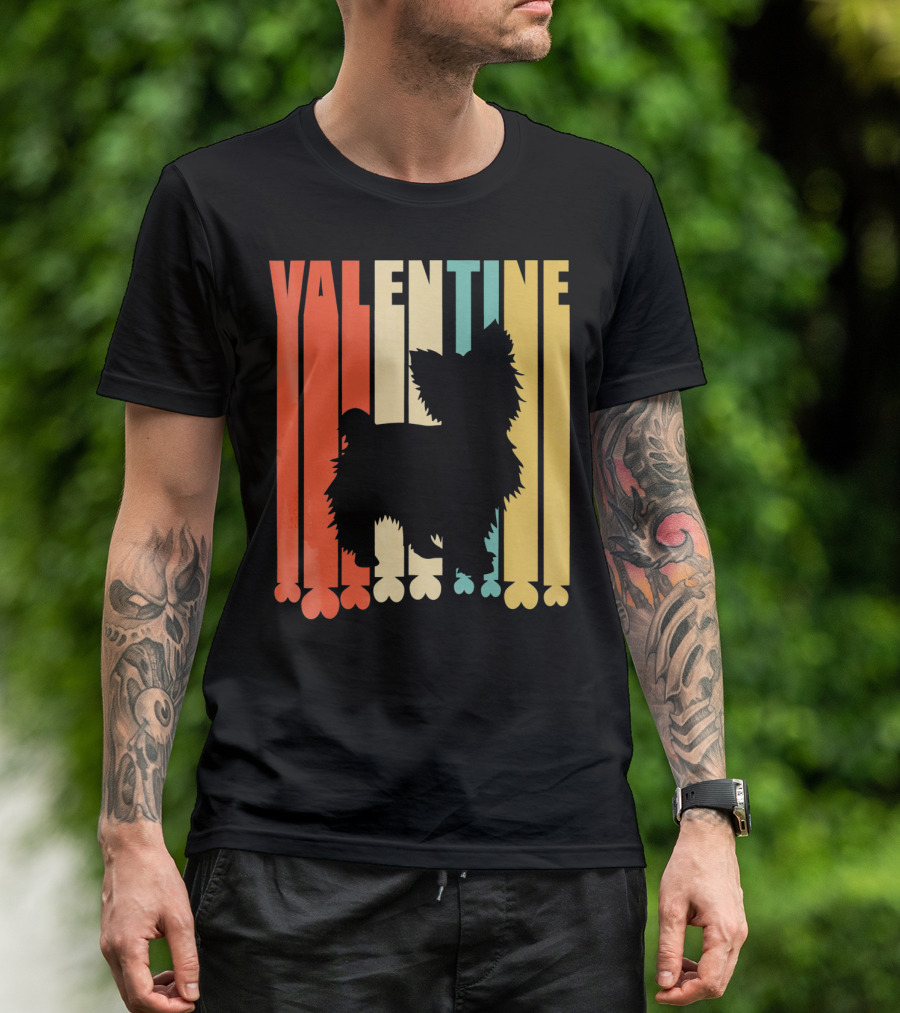 Yorkshire Dog Silhouette Retro Valentine Stripes T-Shirt