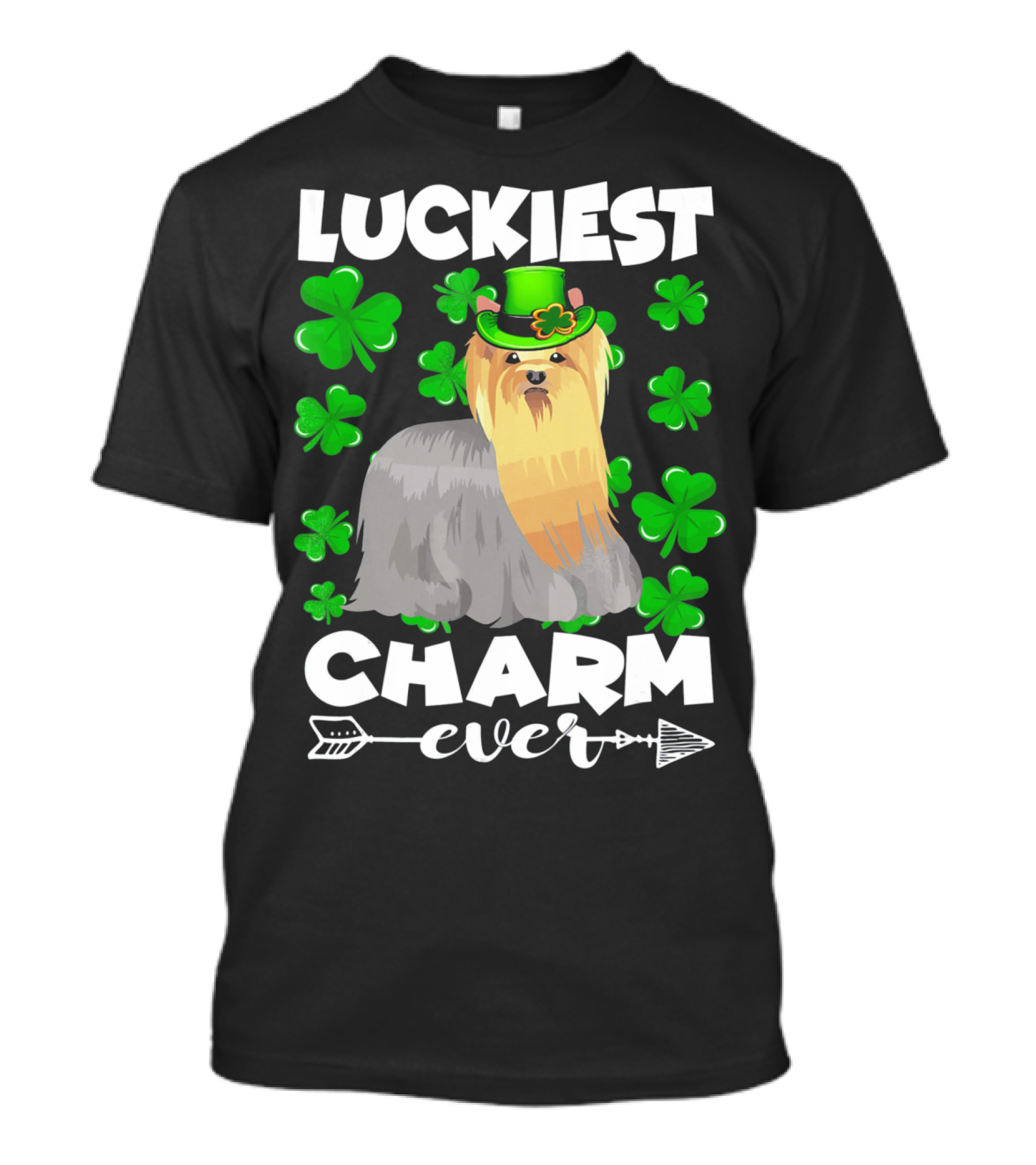 Luckiest Charm Ever Yorkshire Terrier With Shamrocks T-Shirt