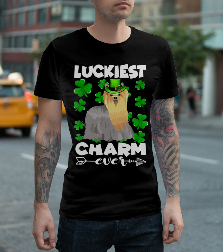 Luckiest Charm Ever Yorkshire Terrier With Shamrocks T-Shirt