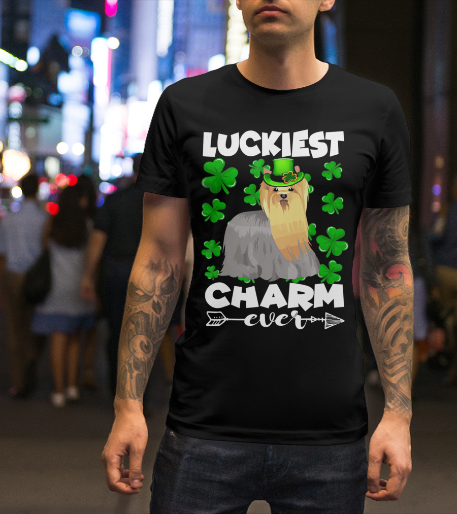 Luckiest Charm Ever Yorkshire Terrier With Shamrocks T-Shirt