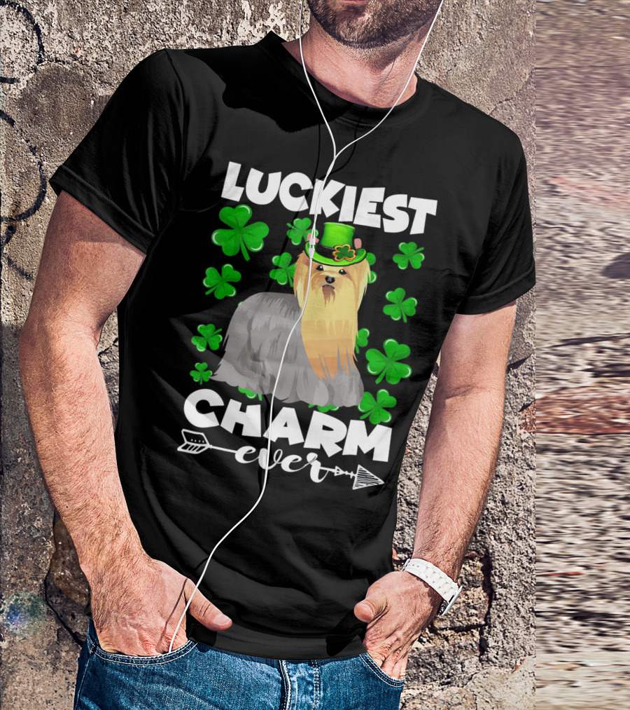 Luckiest Charm Ever Yorkshire Terrier With Shamrocks T-Shirt