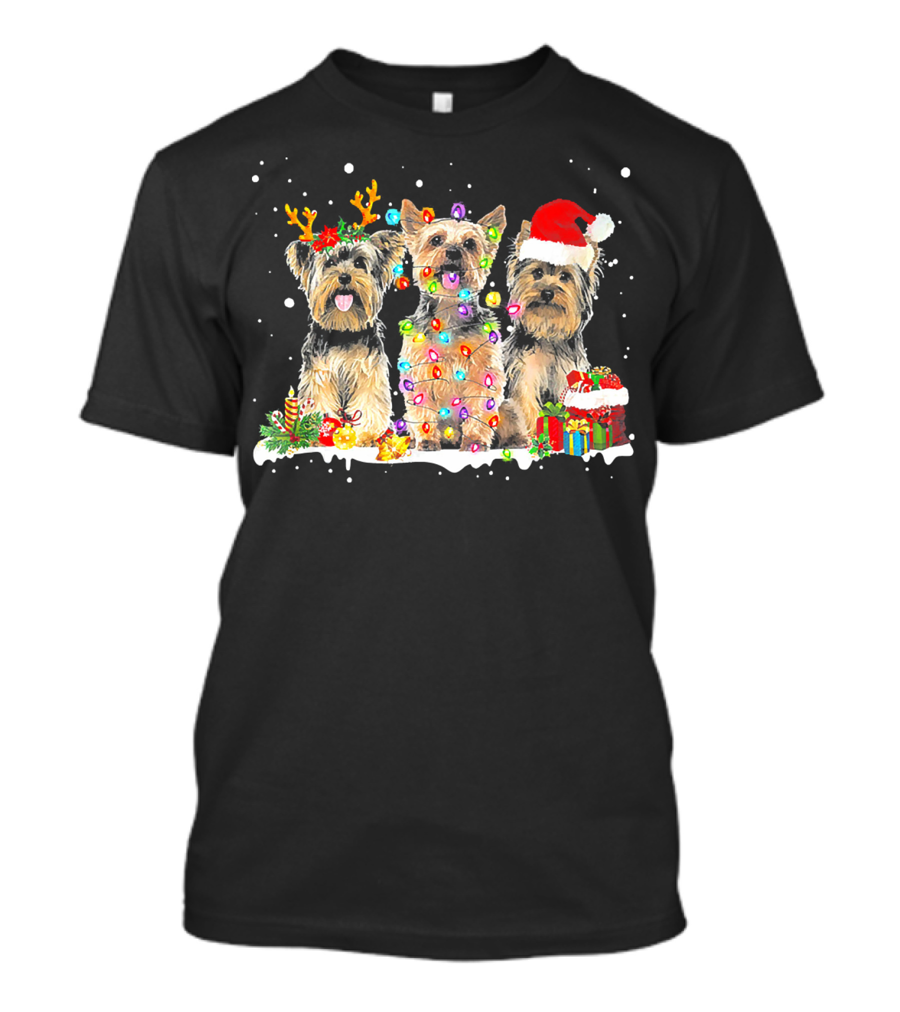 Yorkshire Terrier Christmas Lights Santa Deer Holiday T-Shirt