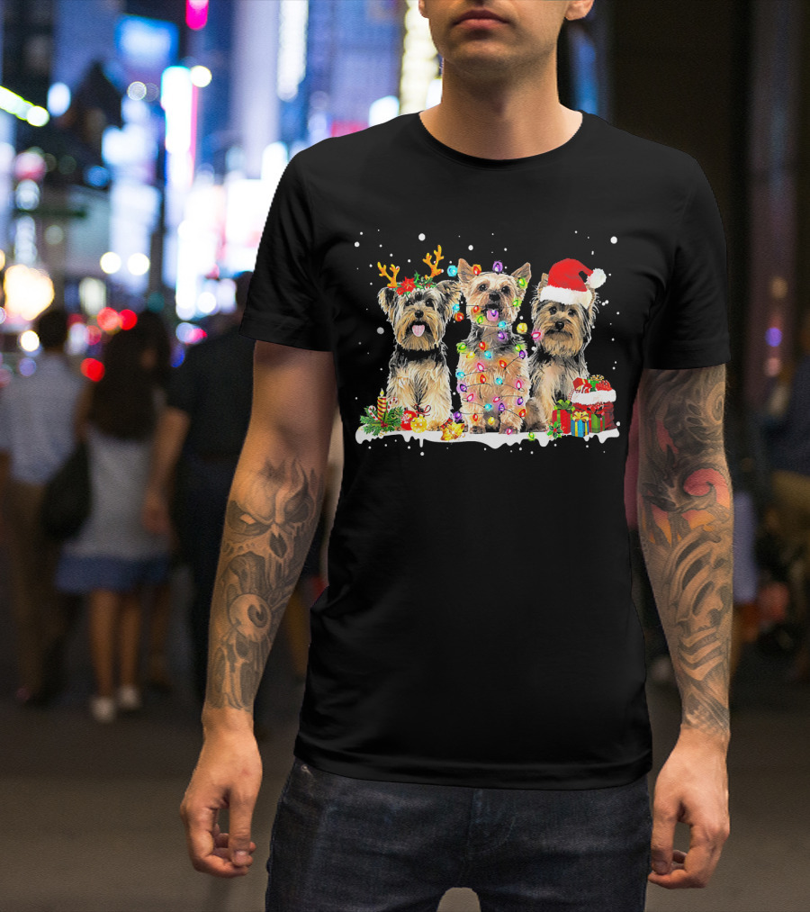 Yorkshire Terrier Christmas Lights Santa Deer Holiday T-Shirt