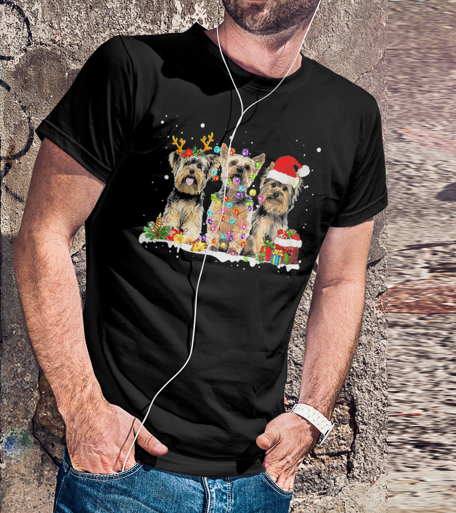 Yorkshire Terrier Christmas Lights Santa Deer Holiday T-Shirt