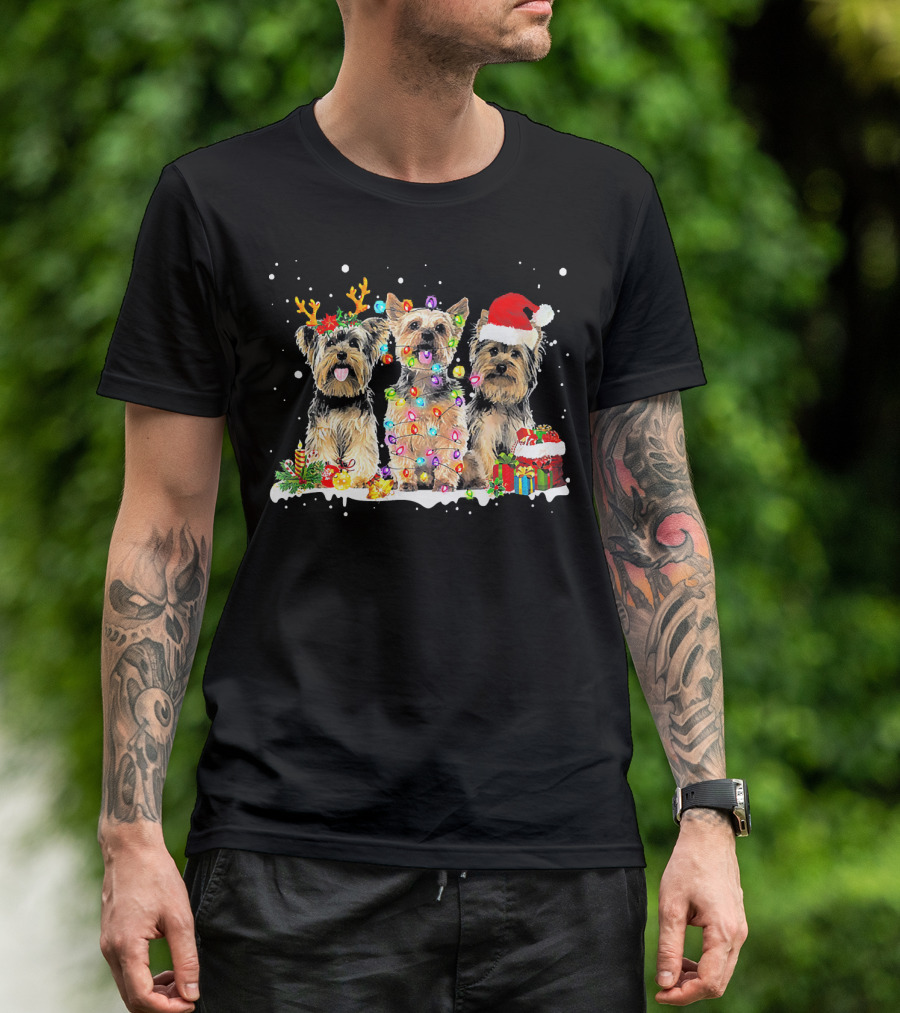 Yorkshire Terrier Christmas Lights Santa Deer Holiday T-Shirt