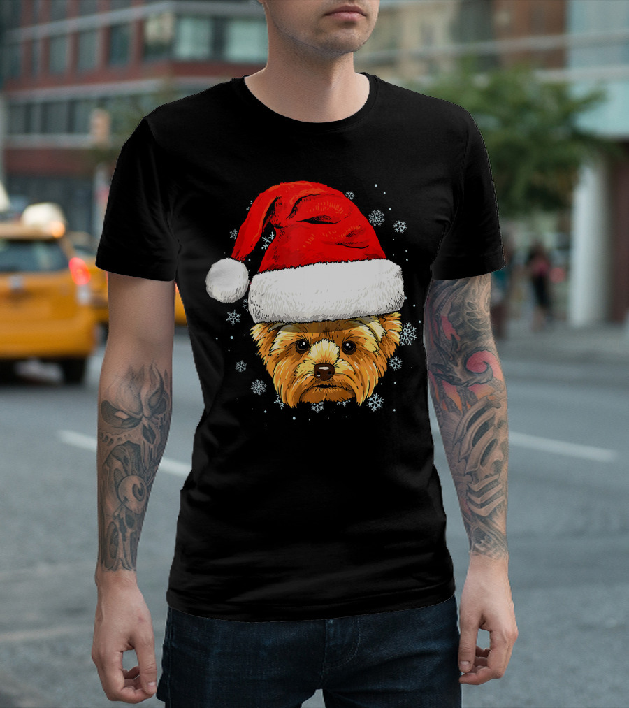 Yorkshire Terrier Santa Hat Christmas Snowflake Holiday Magic T-Shirt