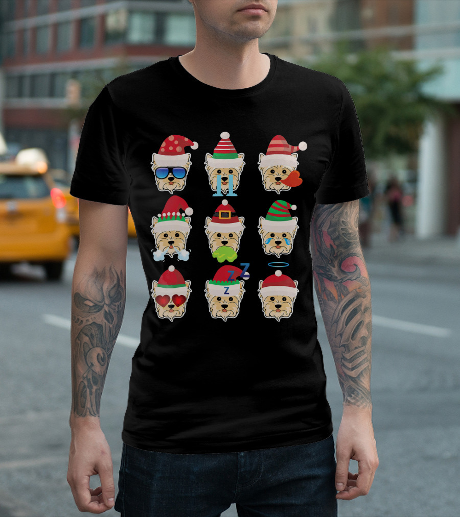 YORKIE POO Dog Santa Claus Costume Merry Emoji Faces T-Shirt