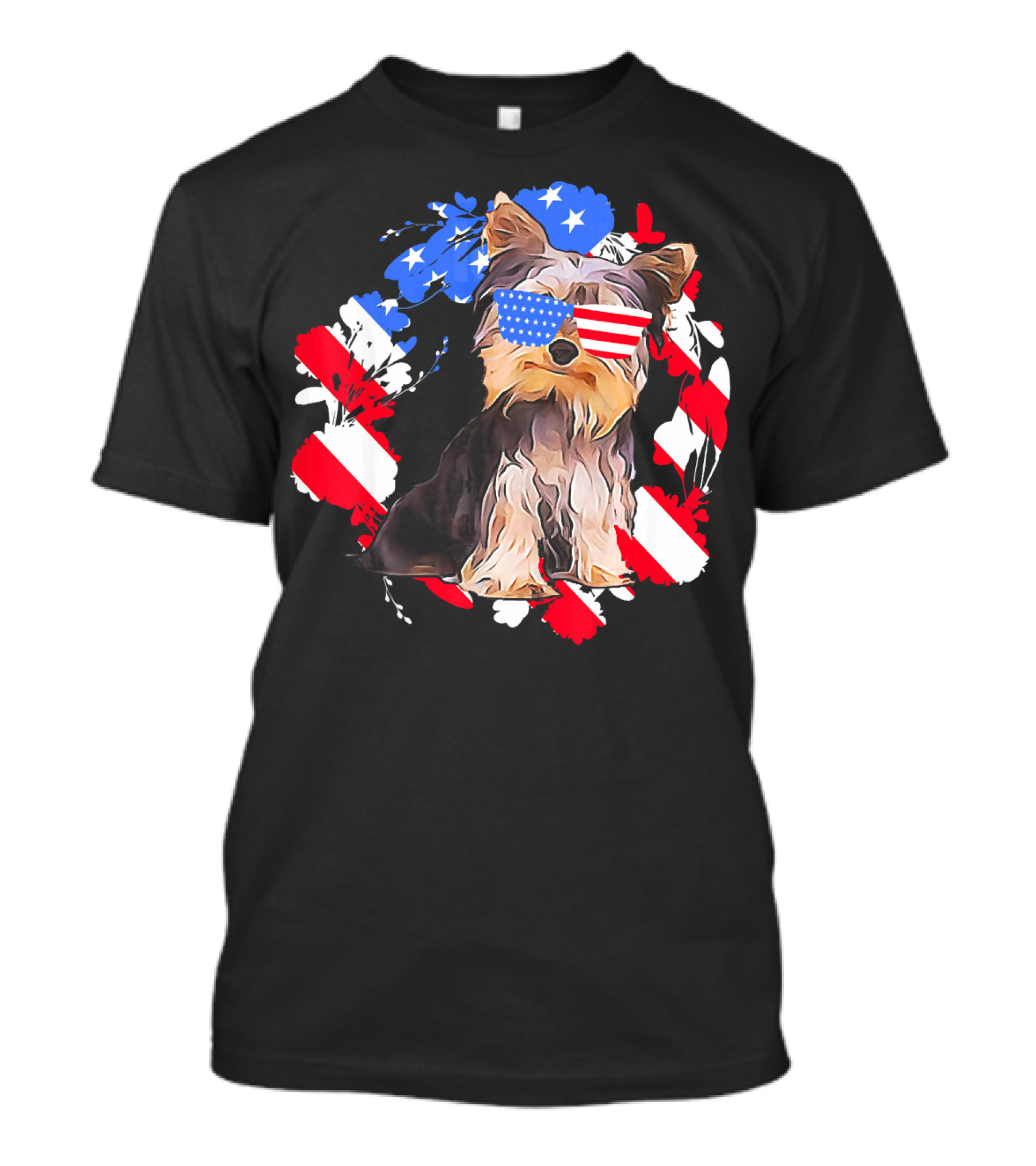 Cute Patriotic Yorkie Owner With American Flag Glasses T-Shirt